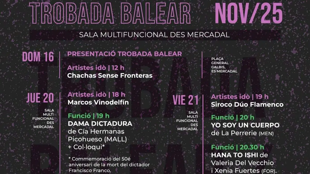 Cartell oficial de la programaci&oacute; de la Trobada Balear, que se celebrar&agrave; del 20 al 23 de novembre a Es Mercadal.